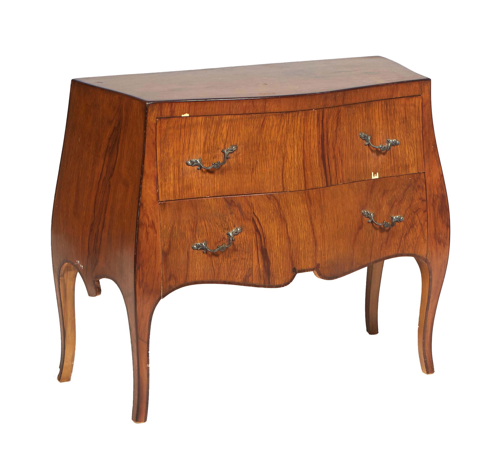 Diminutive French Carved Walnut Bombe Commode, 20th c., the bowed top over two frieze drawers (1 of 1)