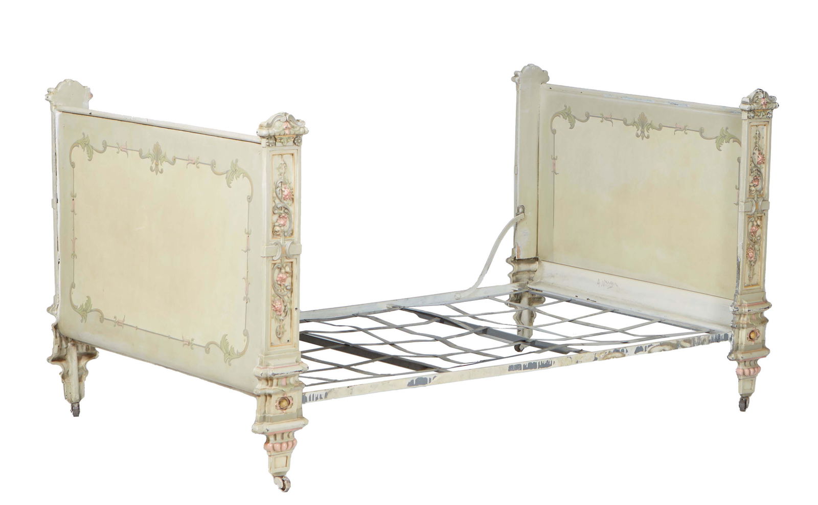 French Provincial Empire Style Folding Iron Bed, late 19th c., the arched hand painted iron curved (1 of 1)