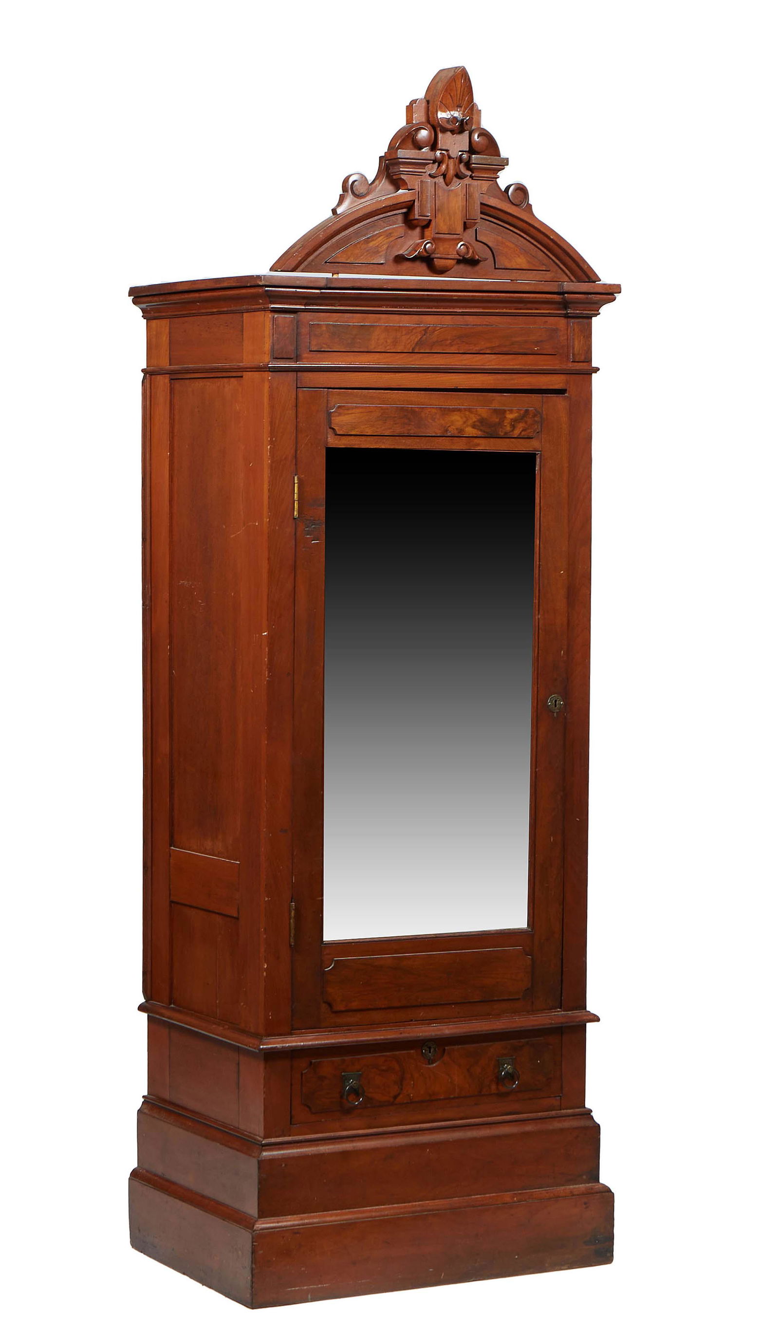 Diminutive American Eastlake Style Carved Mahogany Armoire, c. 1890, the arched scroll carve crest (1 of 6)