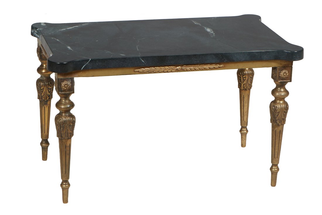 French Gilt Bronze Louis XVI Style Coffee Table, 20th c., the ogee edge cookie corner figured dark (1 of 1)