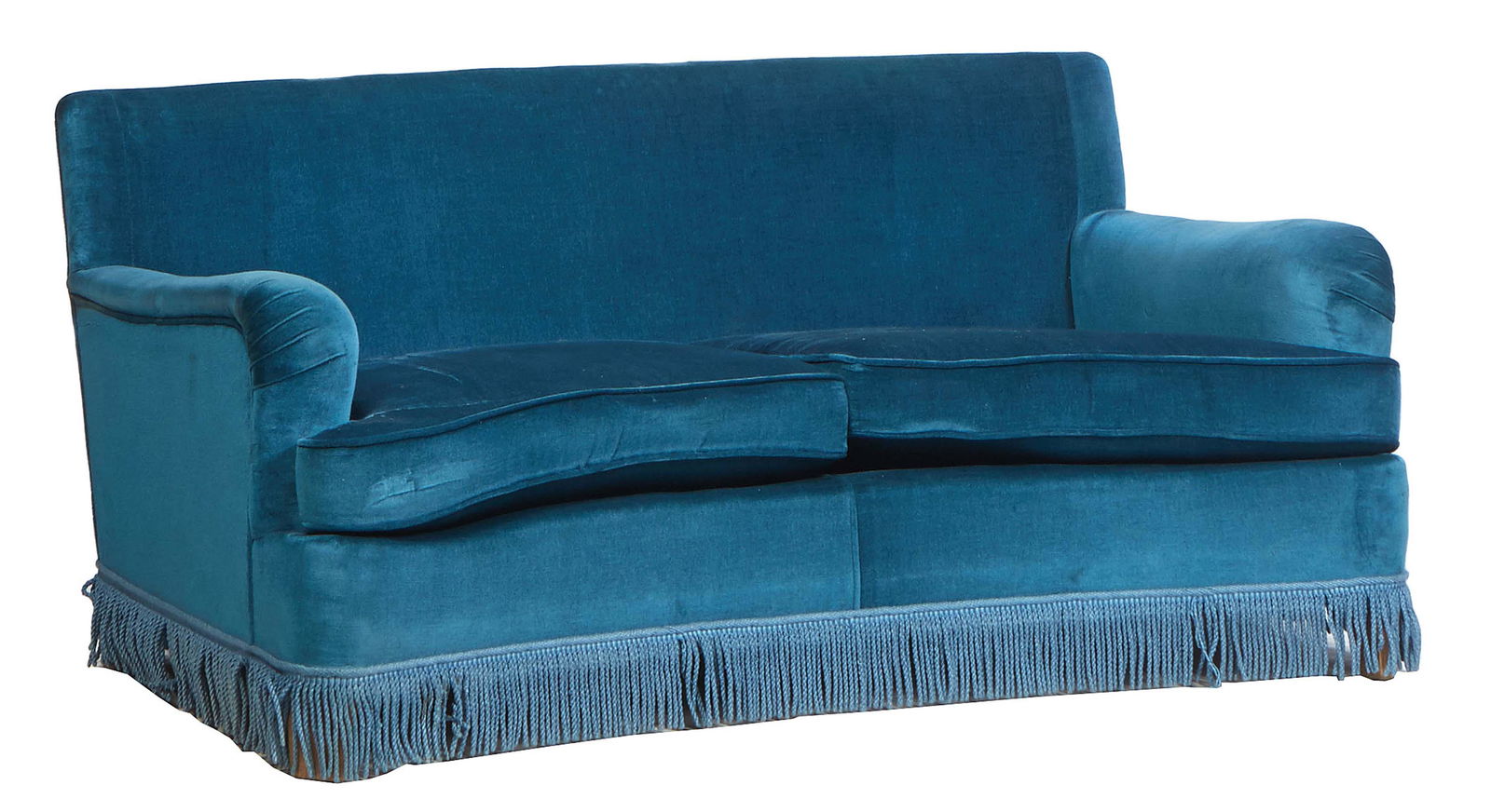 French Carved Walnut Settee, late 19th c., the curved back over rolled arms, above two removable (1 of 6)