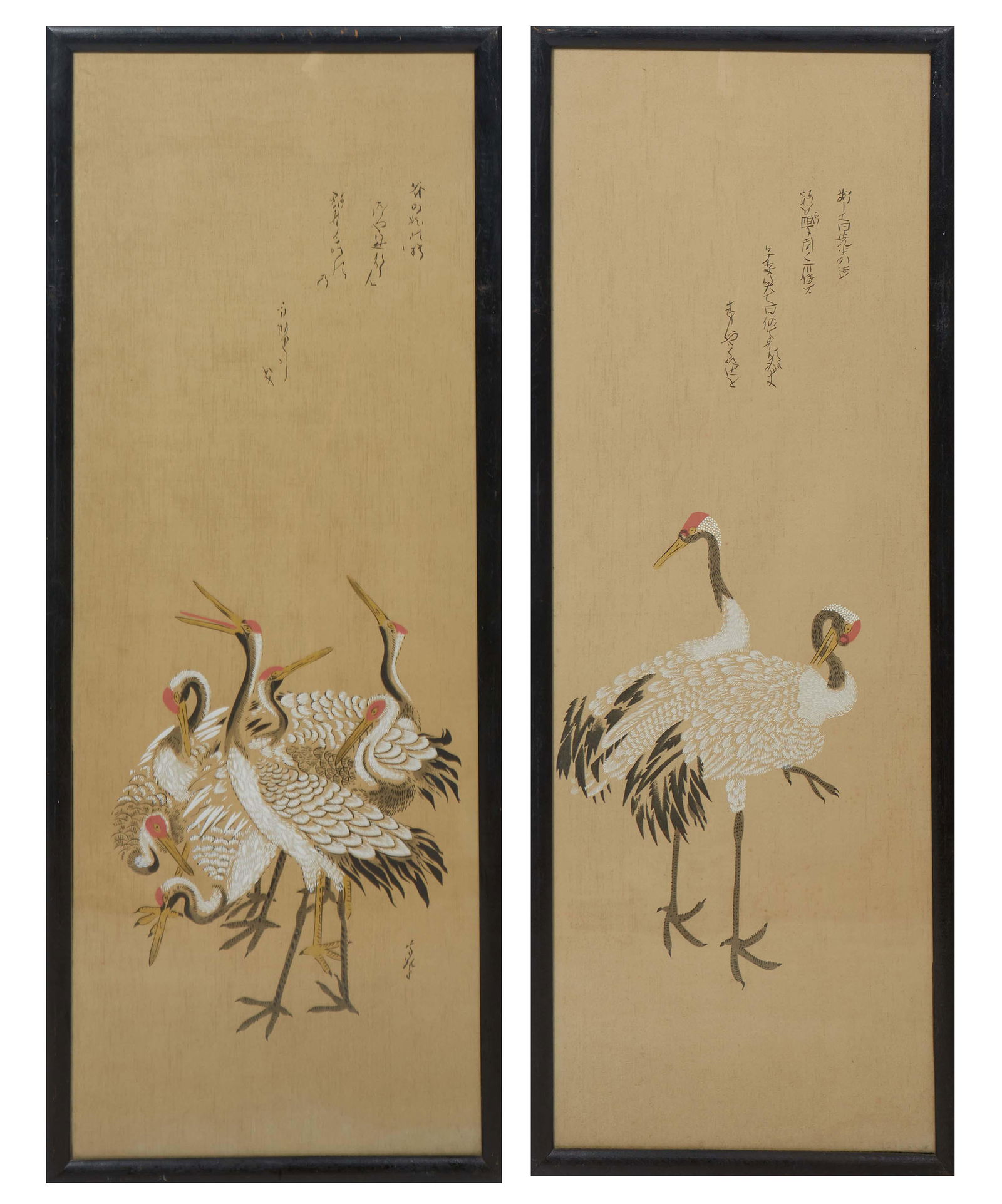 Japanese School, Pair of Japanese Crane Watercolors, watercolor and ink on paper, with inscriptions (1 of 7)