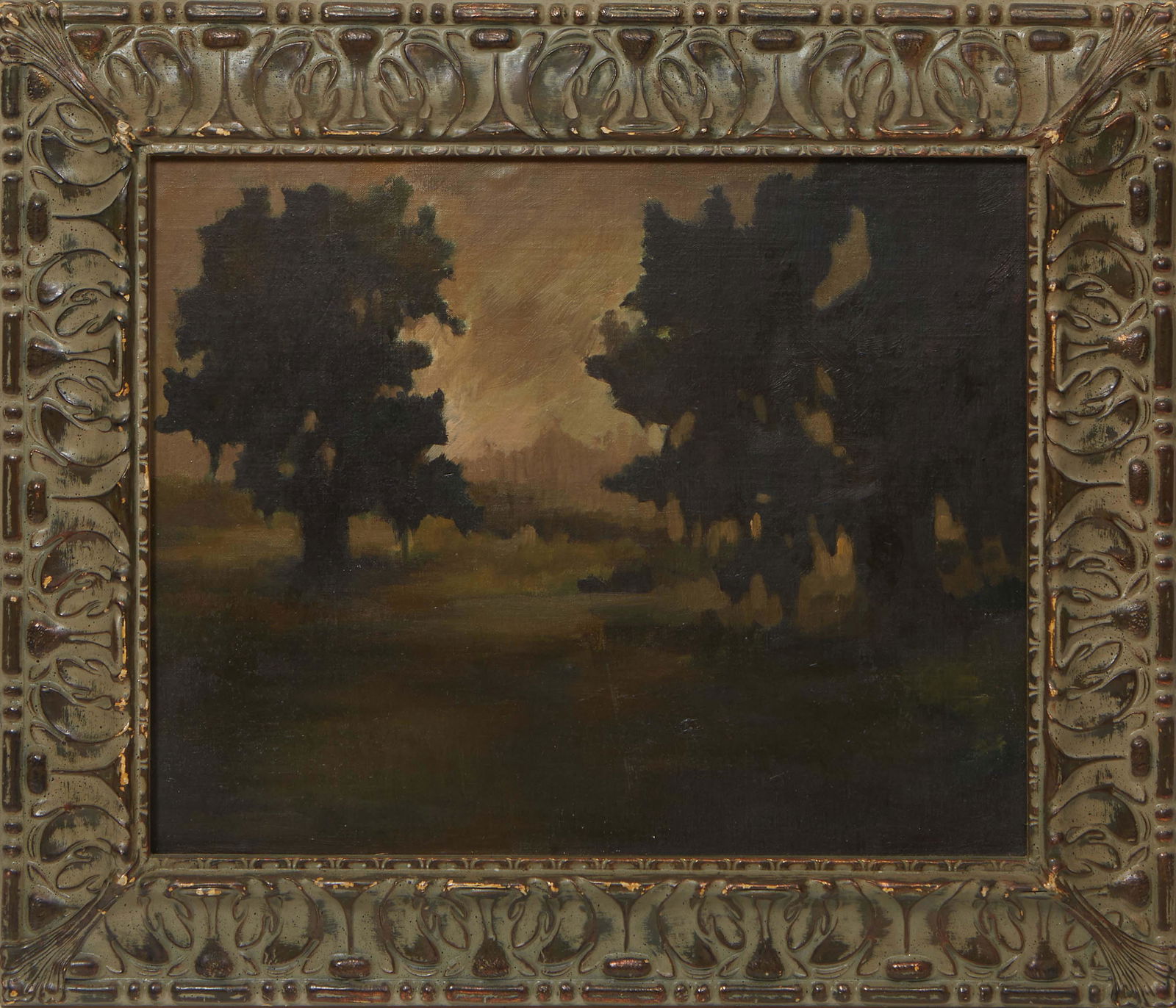 Southern School, "Southern Oak Tree Landscape," 20th c., oil on canvas laid to board, signed (1 of 4)
