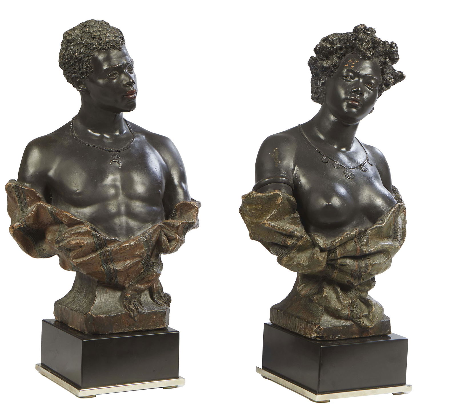 Frederick Goldscheider (1845-1897, Austrian), Pair of Ceramic Nubian Busts, Vienna, late 19th c., of (1 of 9)