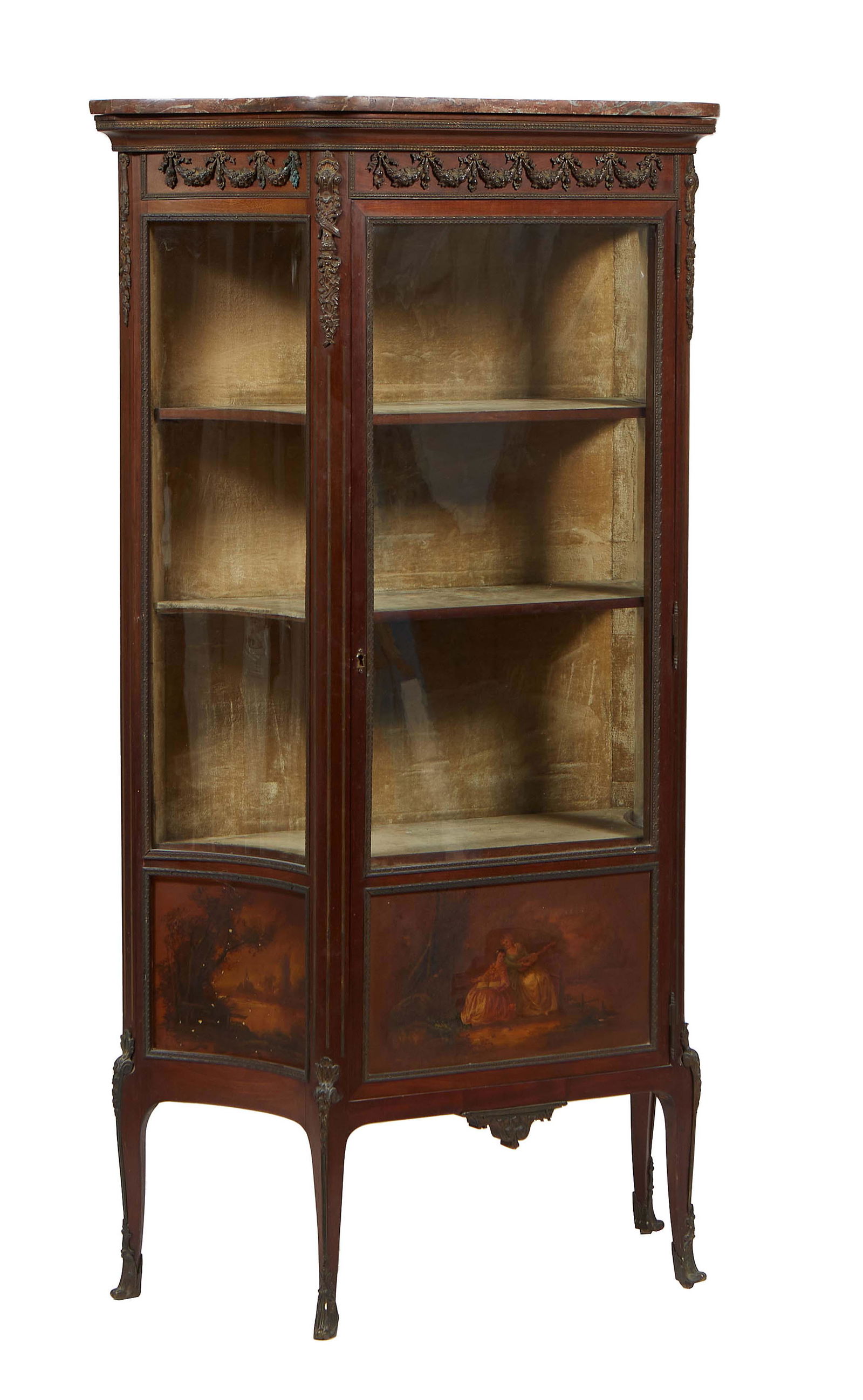 Louis XV Vernis Martin Style Carved Walnut Ormolu Mounted Marble Top Vitrine, early 20th c., the (1 of 1)