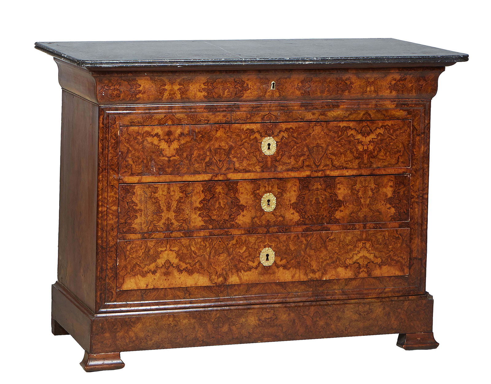 French Louis Philippe Carved Walnut Marble Top Commode, 19th c., the reeded edge rounded corner top (1 of 6)