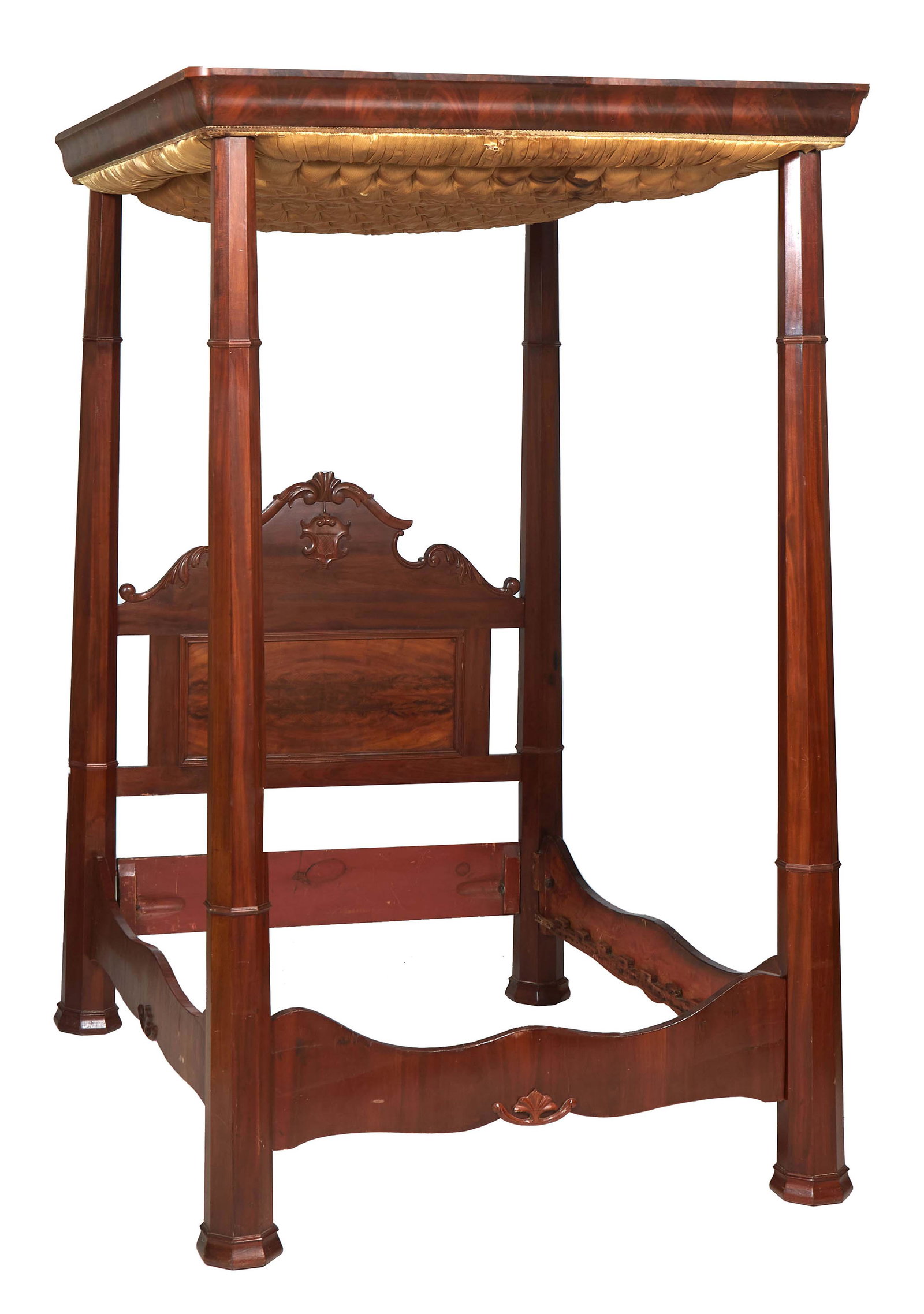 American Carved Mahogany Full Tester Double Bed, 19th c., with an arched leaf carved headboard, (1 of 1)