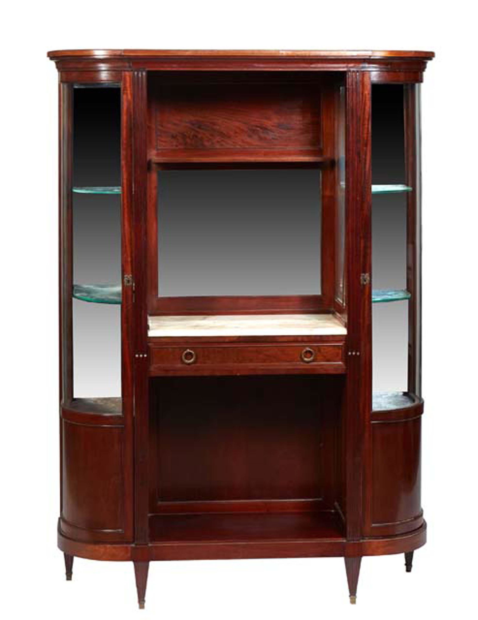 Unusual French Louis XVI Style Carved Walnut Curved Glass Vitrine, 20th c., the rounded breakfront (1 of 1)
