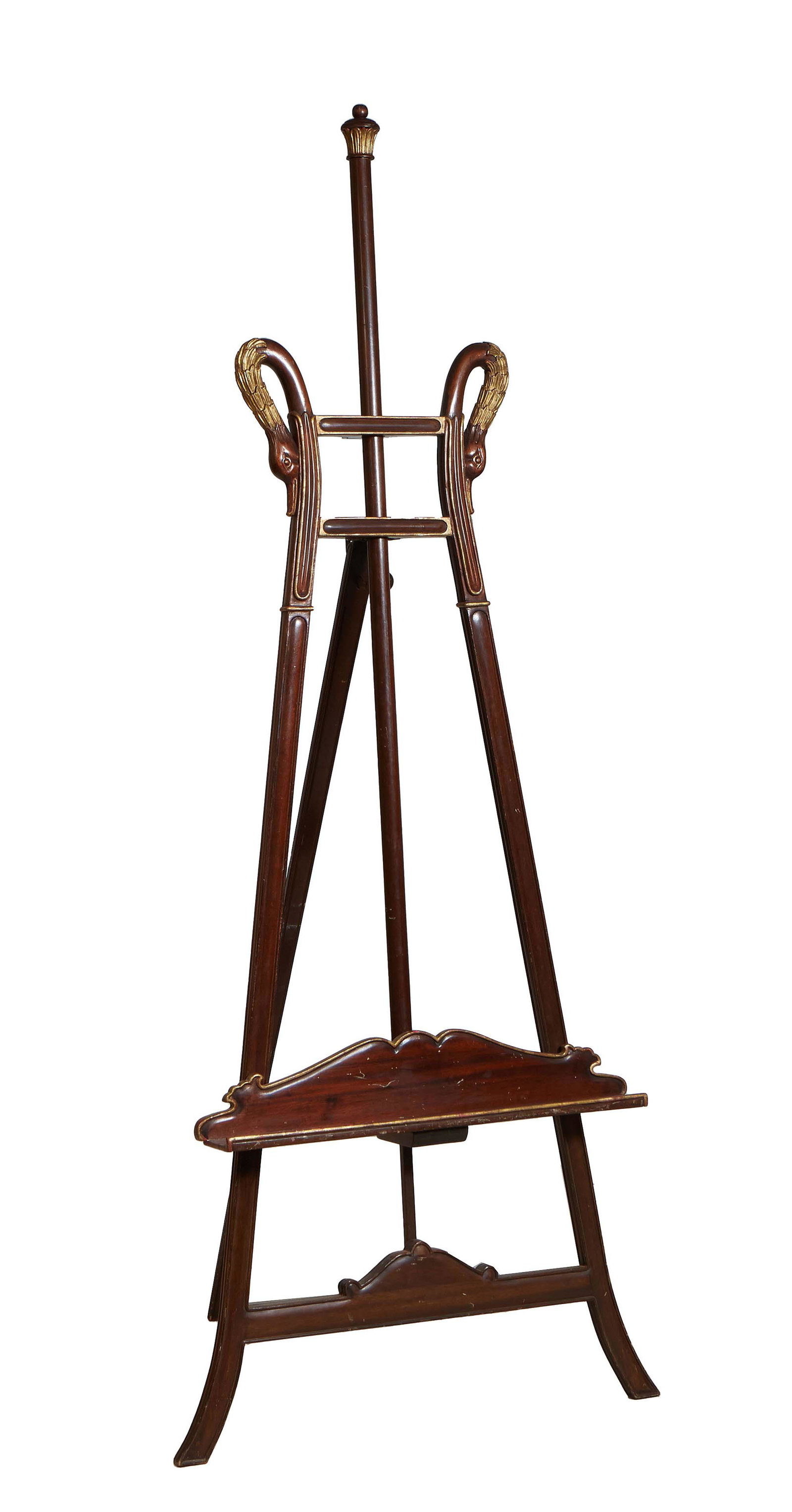 Empire Style Carved and Parcel Gilt Mahogany Adjustable Easel, early 20th c., the swan carved back (1 of 1)