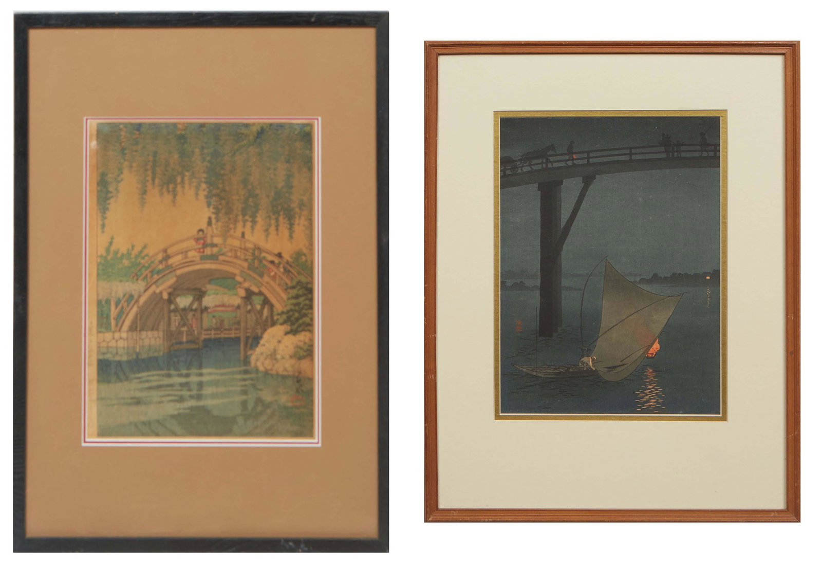Two Japanese Woodblock Prints, After Arai Yoshimune (Japan, 1863-1941), "Fishing at Night," c. (1 of 11)