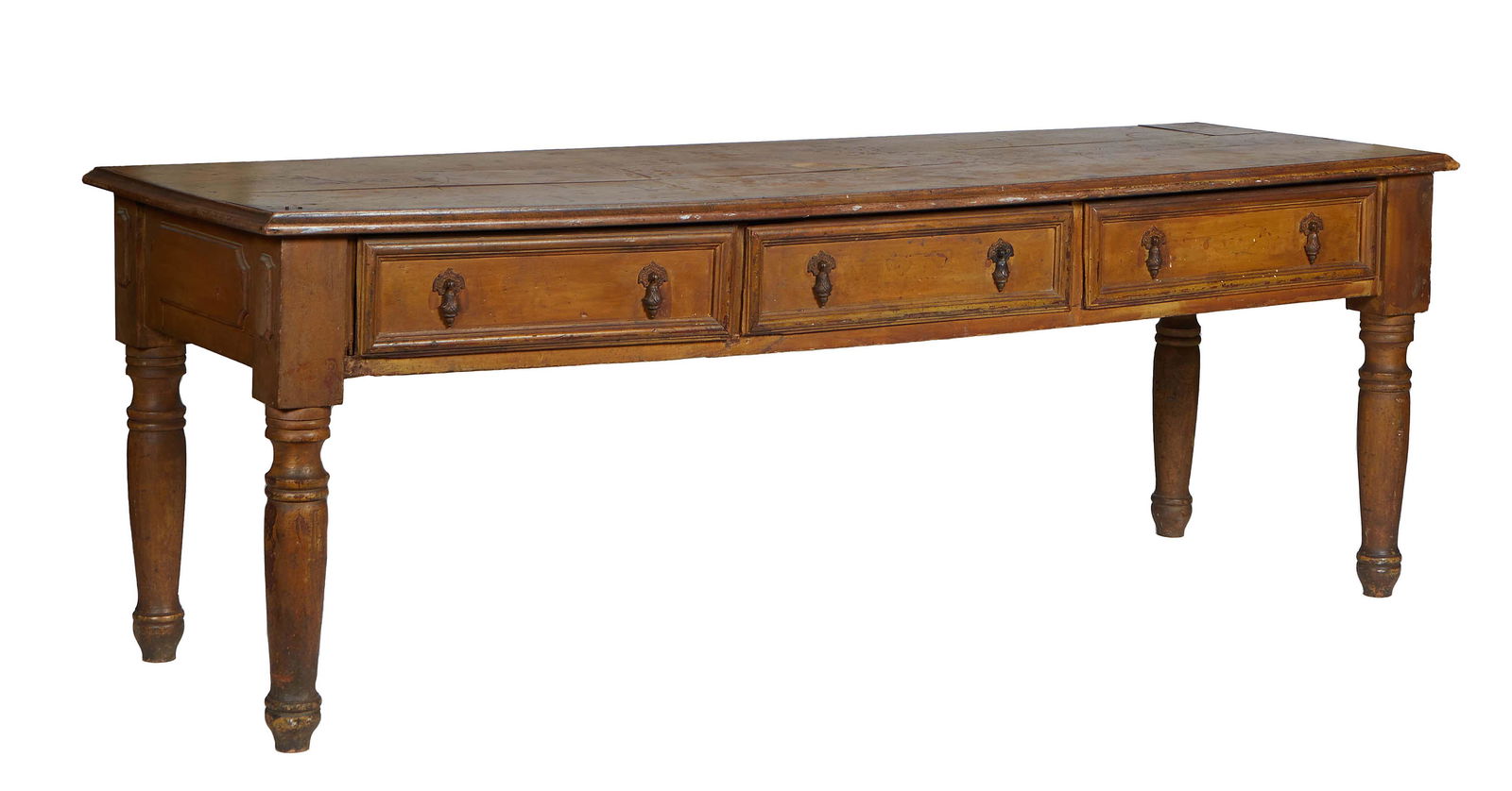 French Provincial Carved Walnut Draper's Table, 19th c., the stepped ogee edge rectangular top over (1 of 1)