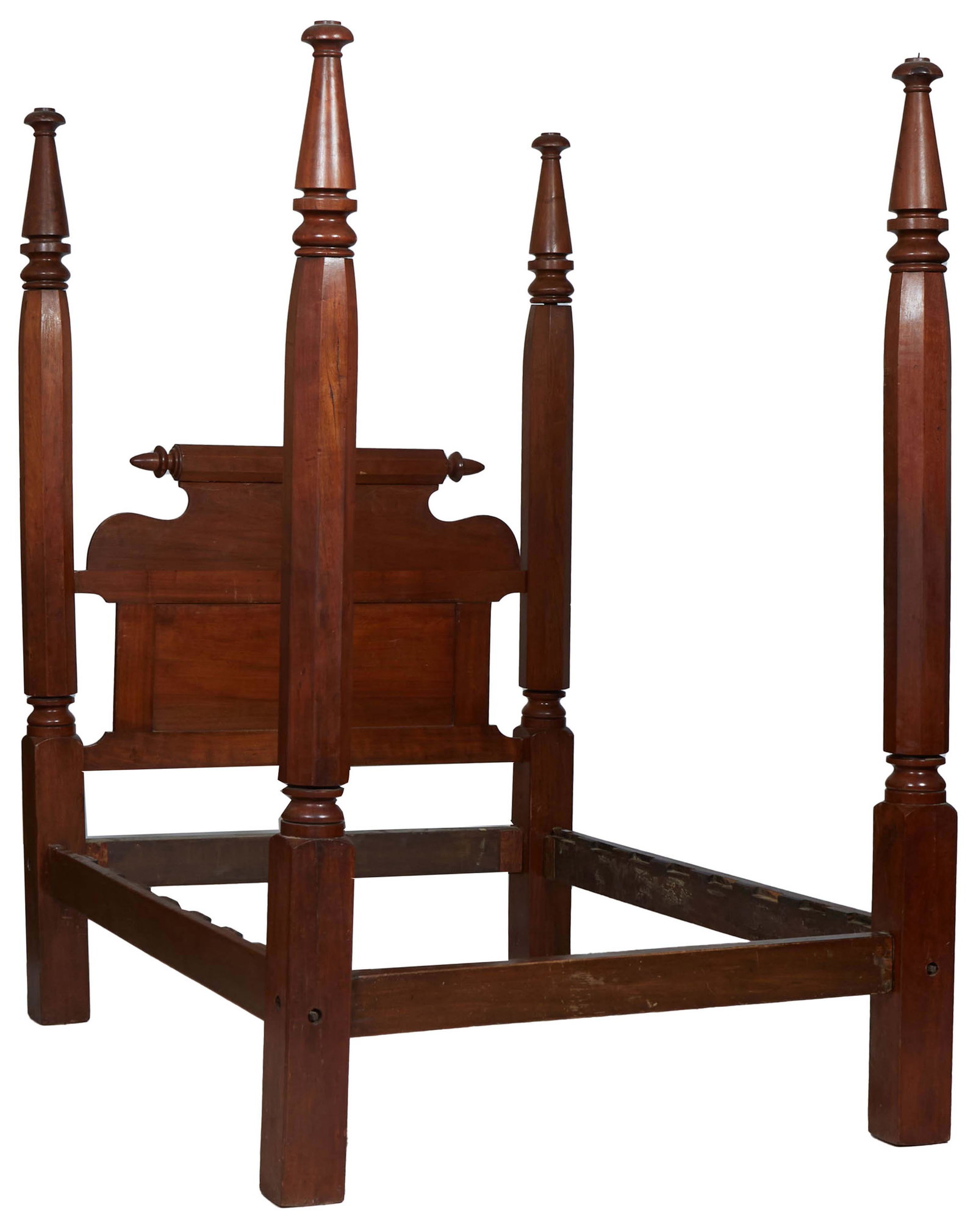 American Carved Mahogany Four Poster Bed, late 19th c., the headboard with an octagonal rolling pin (1 of 1)
