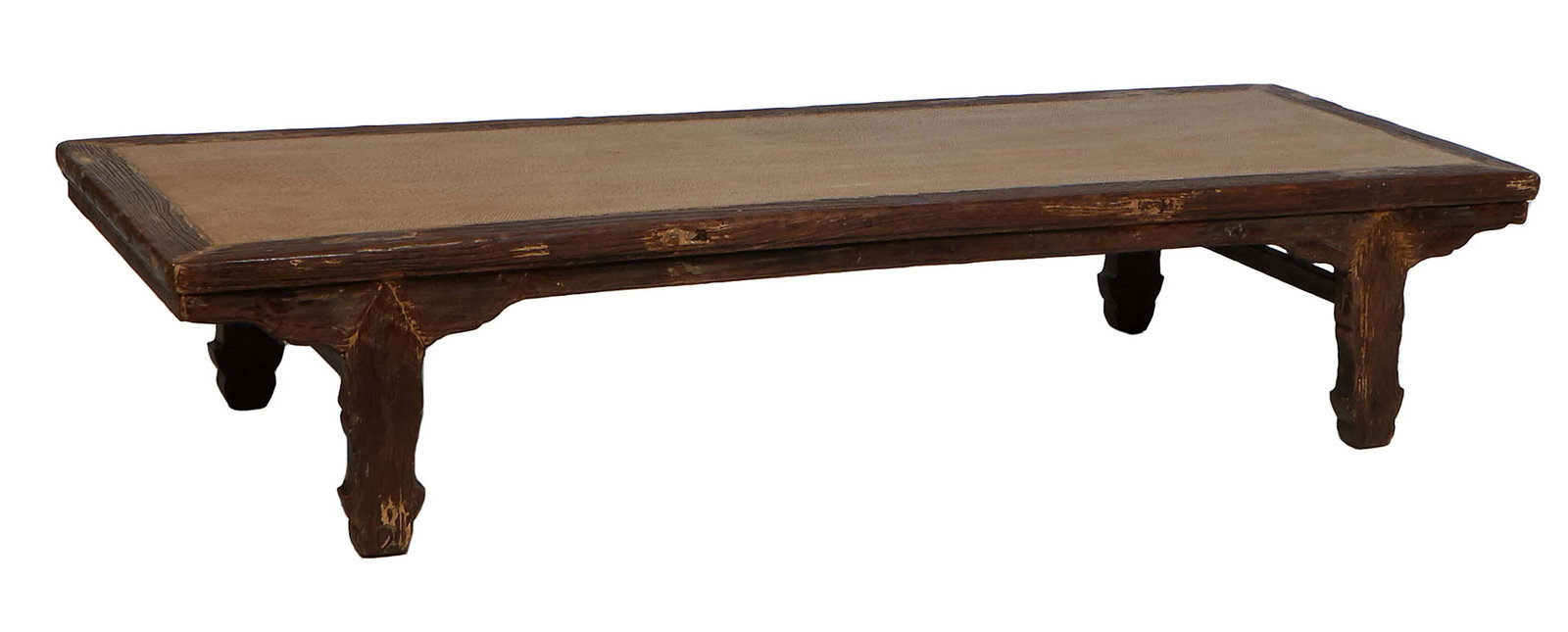 Chinese Carved Pine Daybed, 19th c., the rectangular top with an inset faux bamboo center, on shaped (1 of 1)