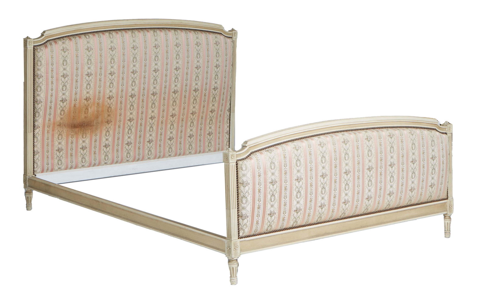 French Louis XVI Style Polychomed Beech Double Bed, 20th c., the arched padded headboard flanked by (1 of 1)