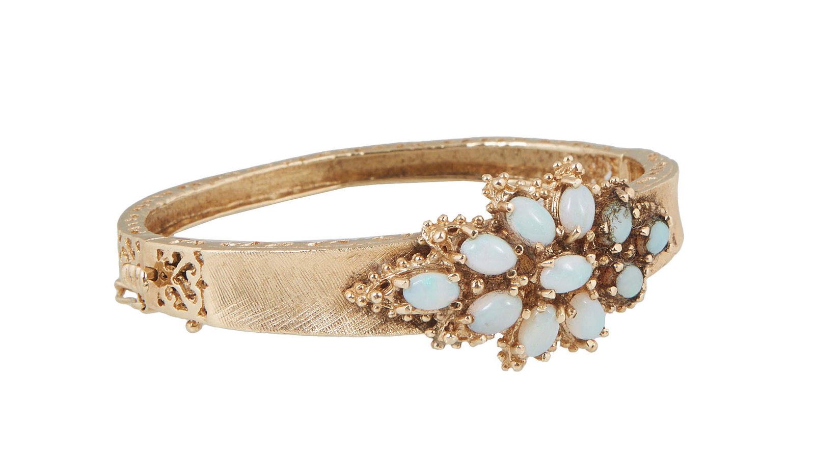 Lady's Vintage 14K Yellow Gold Hinged Bangle Bracelet, the tapering Florentine band mounted with ele (1 of 1)