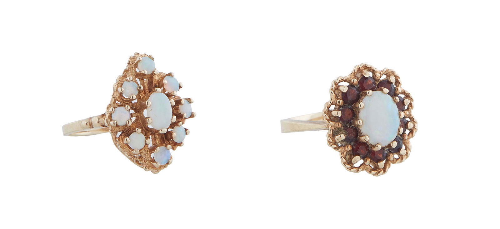 Two Vintage Lady's 10K Yellow Gold Dinner Rings, one with cabochon opals, Size 5 1/4; the second wit (1 of 3)