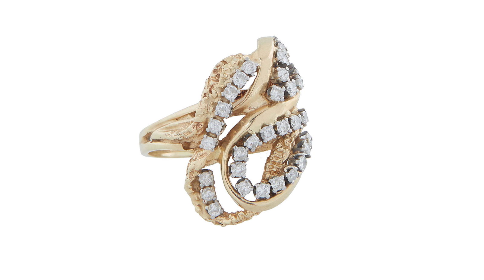 Lady's 14K Yellow Gold Dinner Ring, the bypass pierced top mounted with 32 small round diamonds, on (1 of 1)