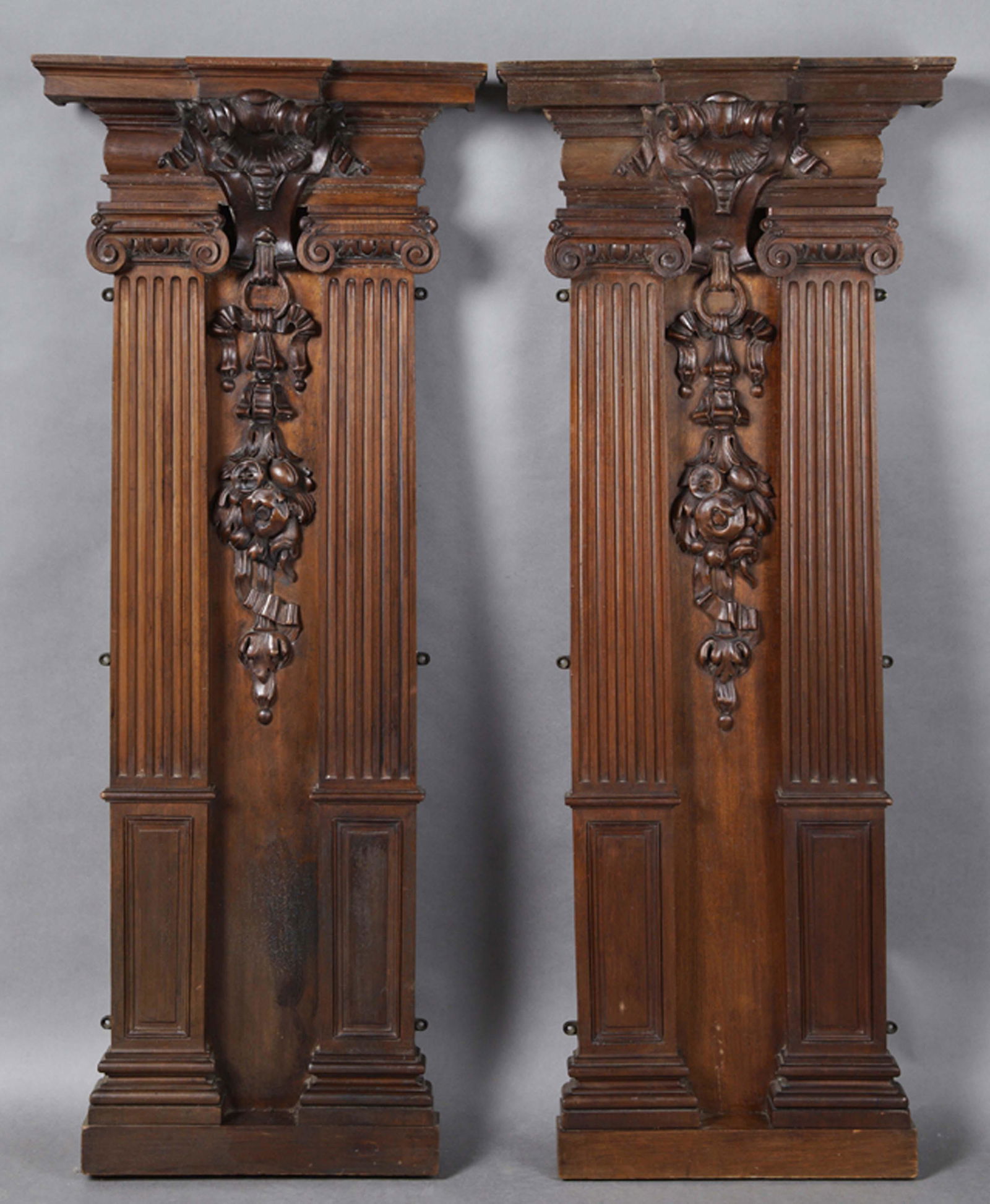 Pair of Victorian Carved Walnut Architectural Elements, 19th c., the breakfront stepped crown over a (1 of 1)