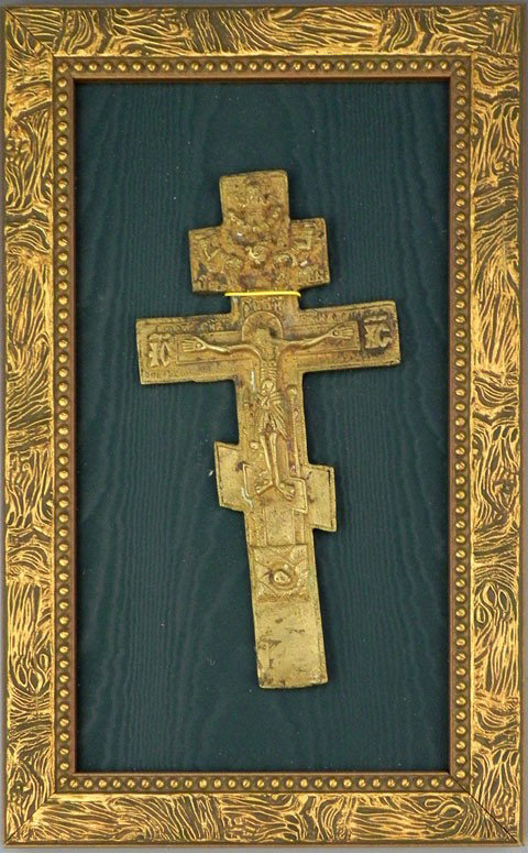 Russian Orthodox Bronze Crucifix, 19th c., with re