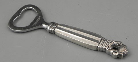 Georg Jensen Sterling Handle Bottle Opener, 20th c: Georg Jensen Sterling Handle Bottle Opener, 20th c., in the "acorn" pattern, H.- 4 5/8 in., W.- 1 1/2 in., D.- 1/4 in.