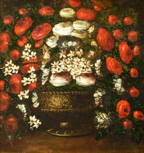 Continental School, "Floral Still Life," 19th c.,: Continental School, "Floral Still Life," 19th c., oil on canvas, framed, H.- 25 3/4 in., W.- 23 3/4 in.