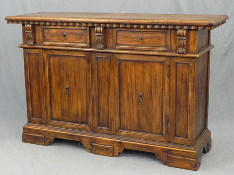 French Provincial Carved Walnut Sideboard: French Provincial Carved Walnut Sideboard, 19th c. and later, with two frieze drawers over double doors, the skirt with applied panels, the whole on bracket feet, H.- 41 in., W.- 58 1/2 in., D.- 20 in