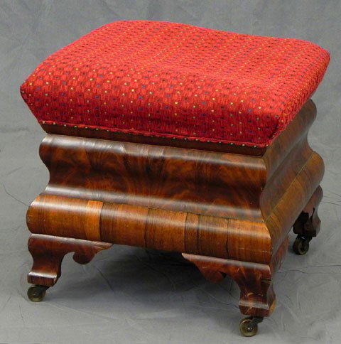 American Classical Rosewood "Hatbox" Footstool, 19: American Classical Rosewood "Hatbox" Footstool, 19th c., the sides of stepped bombe form, H.- 15 1/2 in., W.- 16 1/2 in., D.- 16 1/4 in.