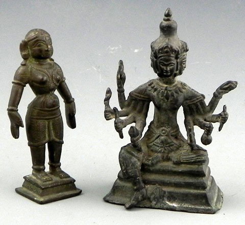 Two Indian Bronze Figures, 19th c, one of Shiva, o: Two Indian Bronze Figures, 19th c, one of Shiva, one of a woman. (2 Pcs.)