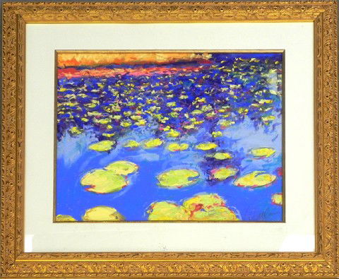 Joachim Cassel, "Monet's Lily Pads," 2001, oil wa: Joachim Cassel, "Monet's Lily Pads," 2001, oil wash???, signed and dated l.r., framed, H.- 19 1/8 in., W.- 24 3/4 in.