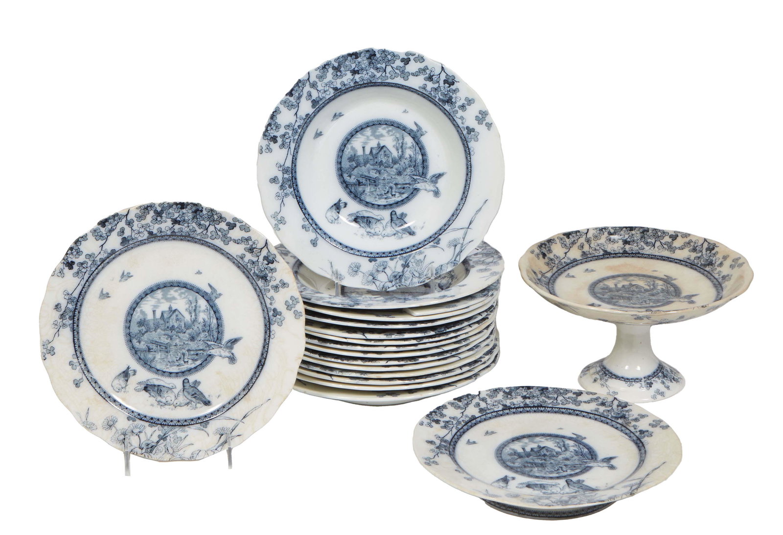 Group of Eighteen Pieces of English Blue and White Ironstone China, 19th c., by Brownfield & Sons, (1 of 2)