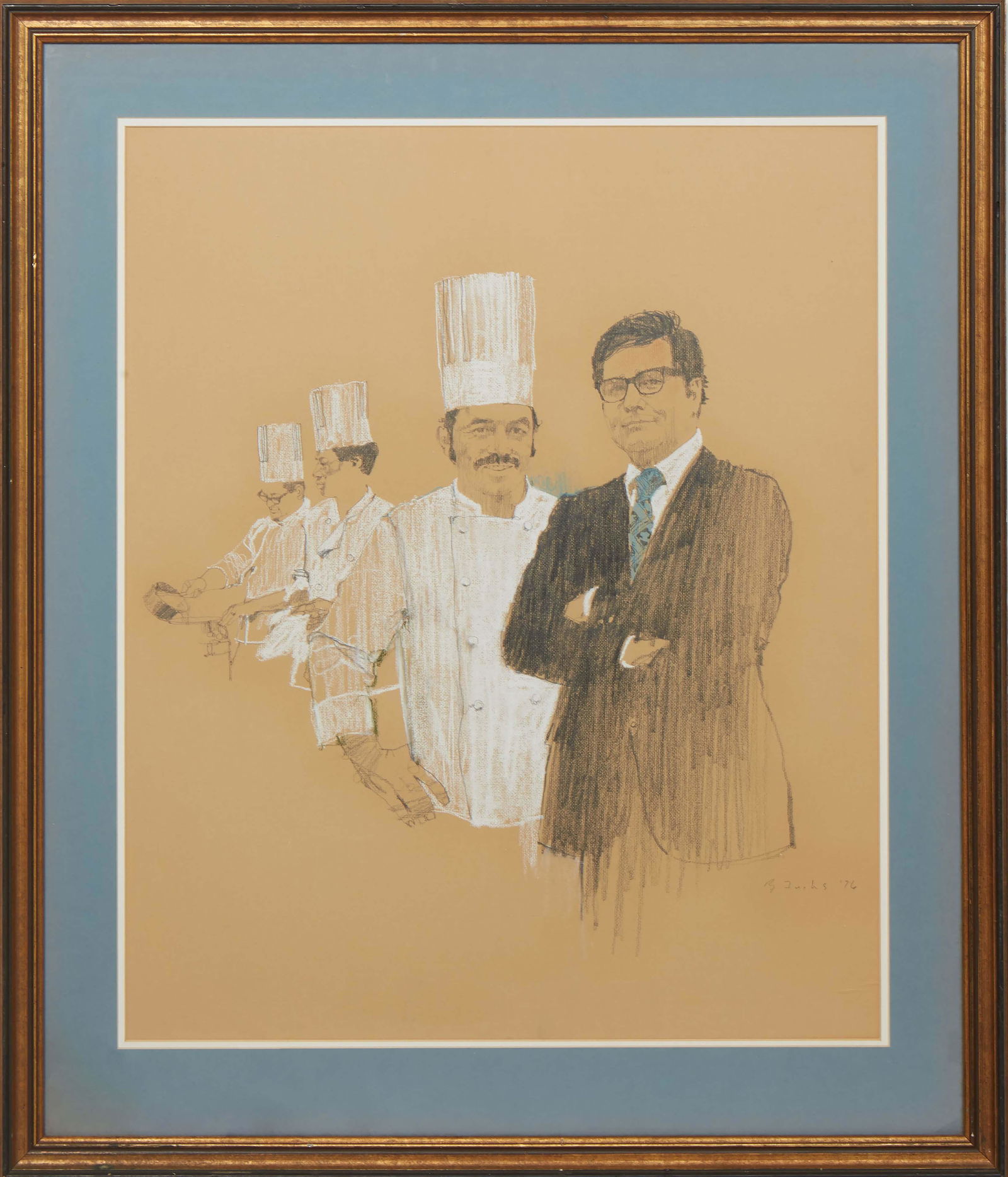 Bernard (Bernie) Fuchs (Connecticut/Illinois, 1932-2009), "Chef's Sketch," 1976, charcoal and pastel (1 of 4)
