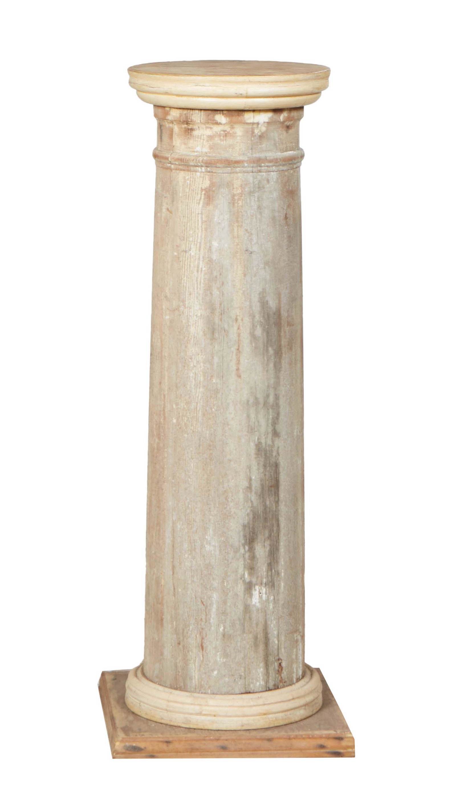 Carved Cypress Column Pedestal, early 20th c., the reeded edge circular top on a cylindrical support (1 of 1)