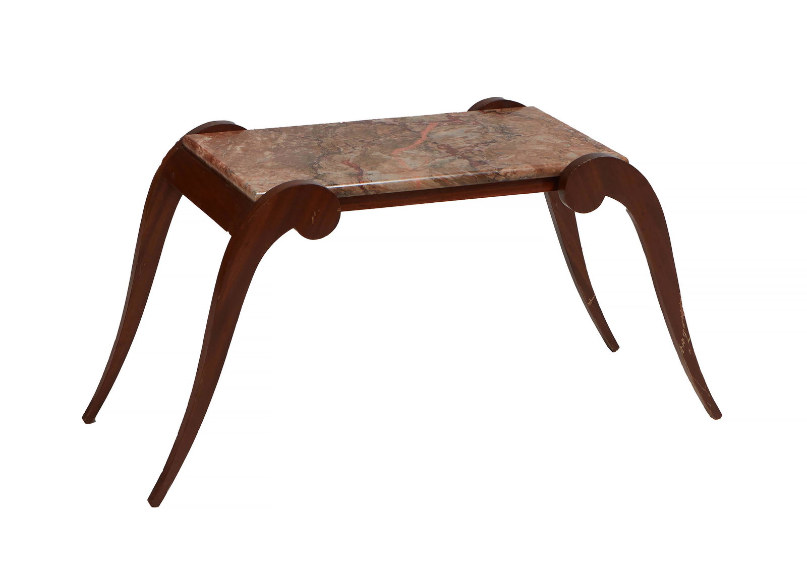French Art Deco Marble Top Walnut Coffee Table, 20th c., the highly figured Breche d'Alps brown (1 of 1)