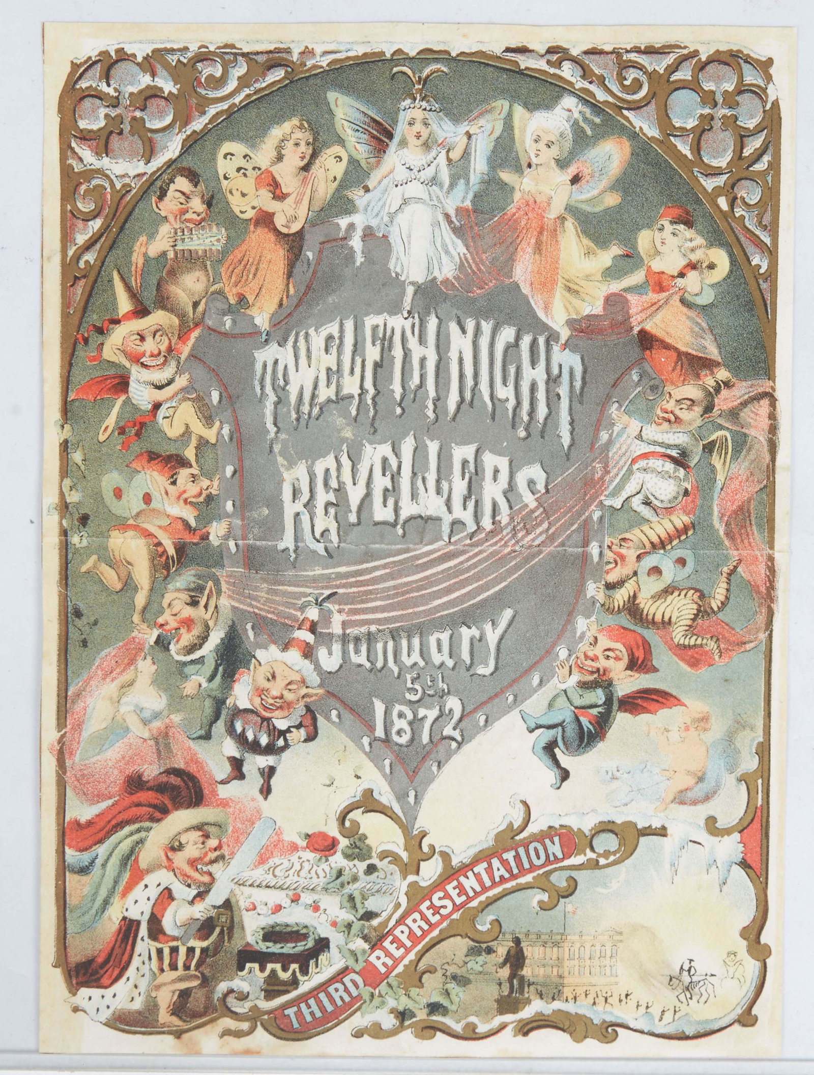 Mardi Gras- Ball Invitation, Twelfth Night Revelers, 1872, presented in a rigid plastic sheet, H.- 7 (1 of 1)