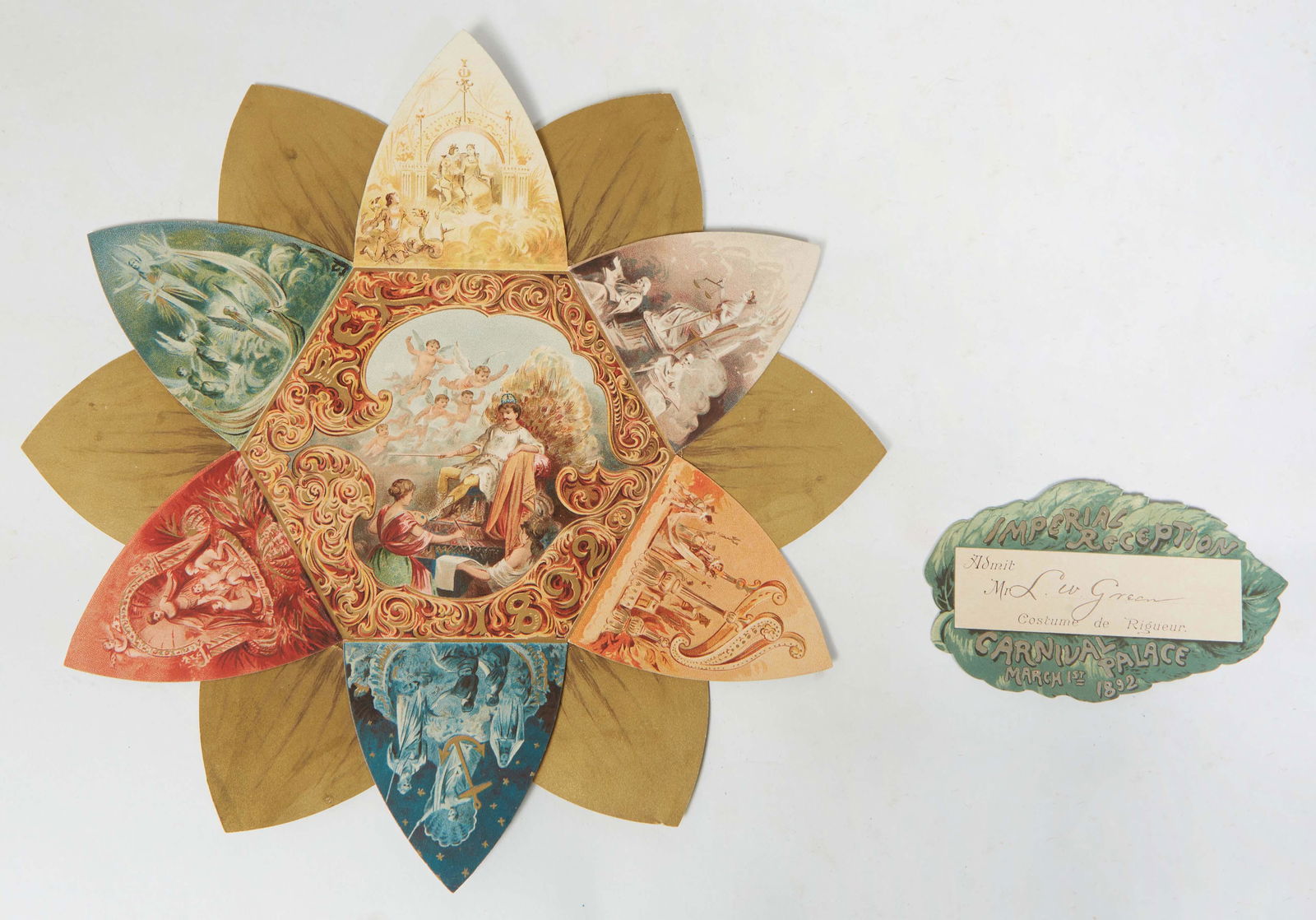 Mardi Gras- Rex Ball Invitation and Admit Card, 1892, presented in a rigid plastic sheet, Dia.- 12 (1 of 1)