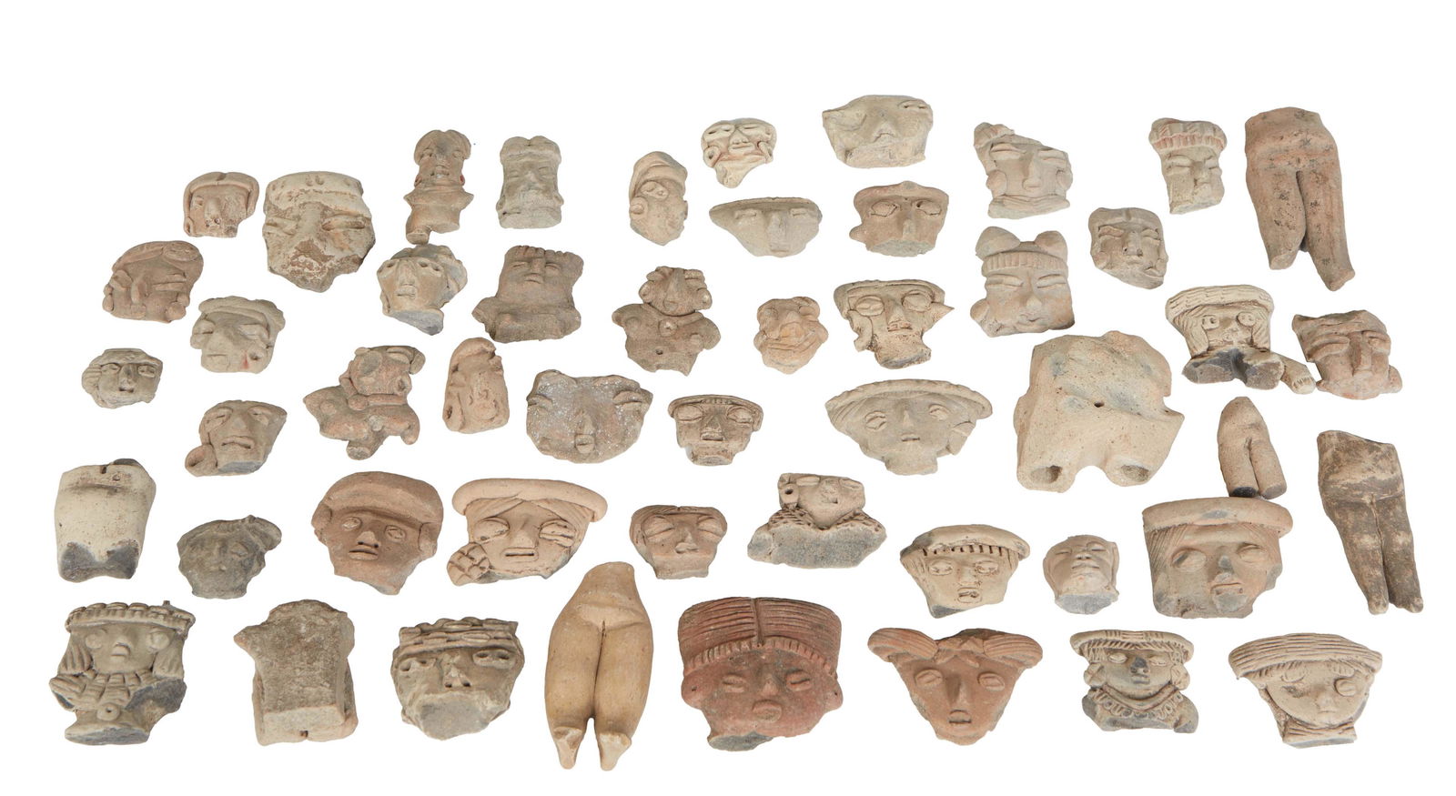 Large Group of Fifty Pre-Columbian Pottery Fragments, consisting of heads and torsos. (50 Pcs.) (1 of 1)