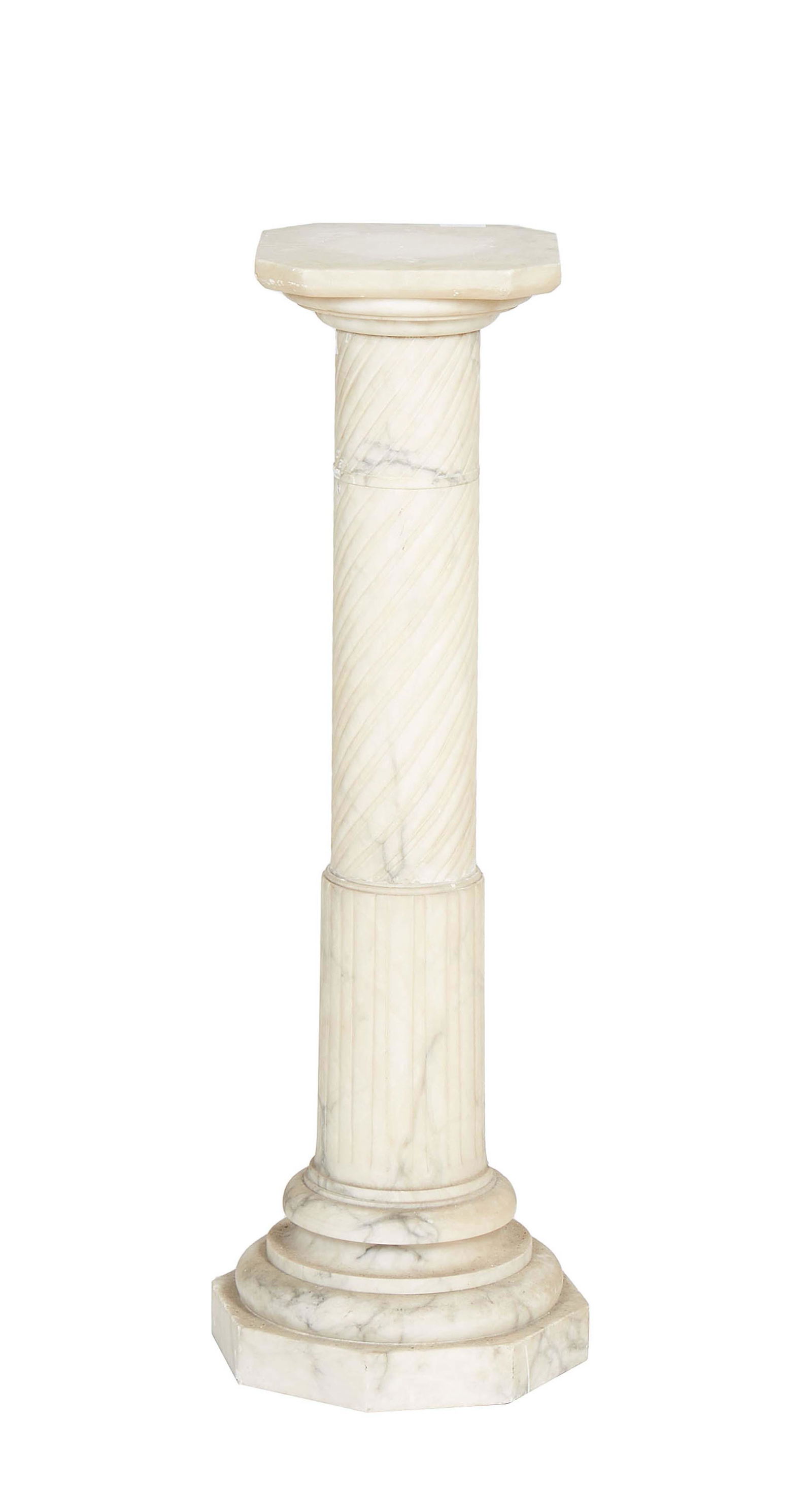 French Carved Marble Pedestal, 19th c., the octagonal top over a twist carved and reeded support to (1 of 1)