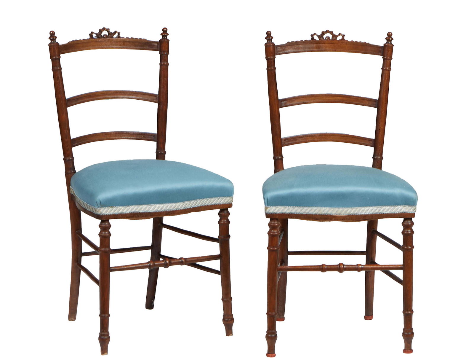 Pair of Carved Walnut Louis XVI Style Side Chairs, early 20th c., the arched canted ribbons carved (1 of 1)