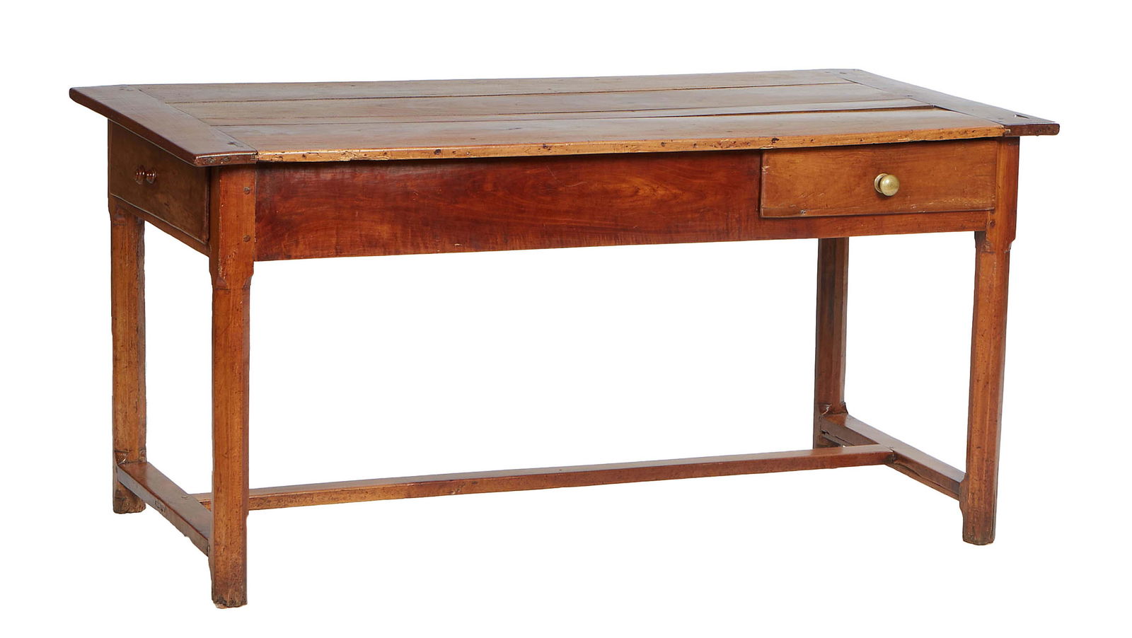 French Provincial Carved Cherry Farmhouse Table, late 19th c., the rectangular top over a wide skirt (1 of 1)
