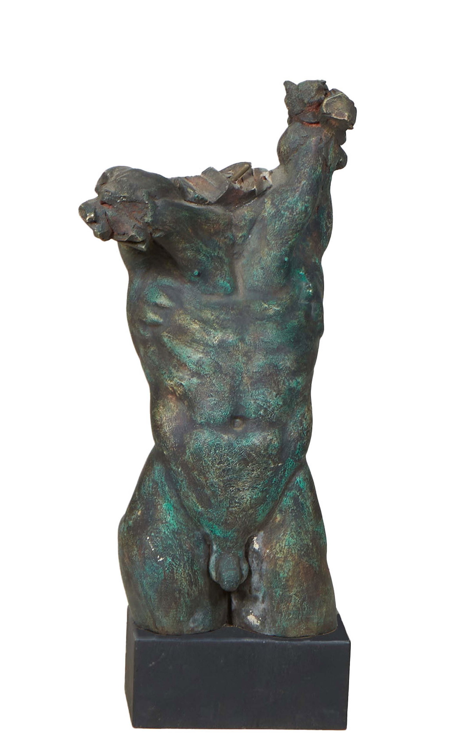 American Patinated Bronze Torso Figure, 20th c., on a rectangular black iron base, Torso- H.- 30 (1 of 1)