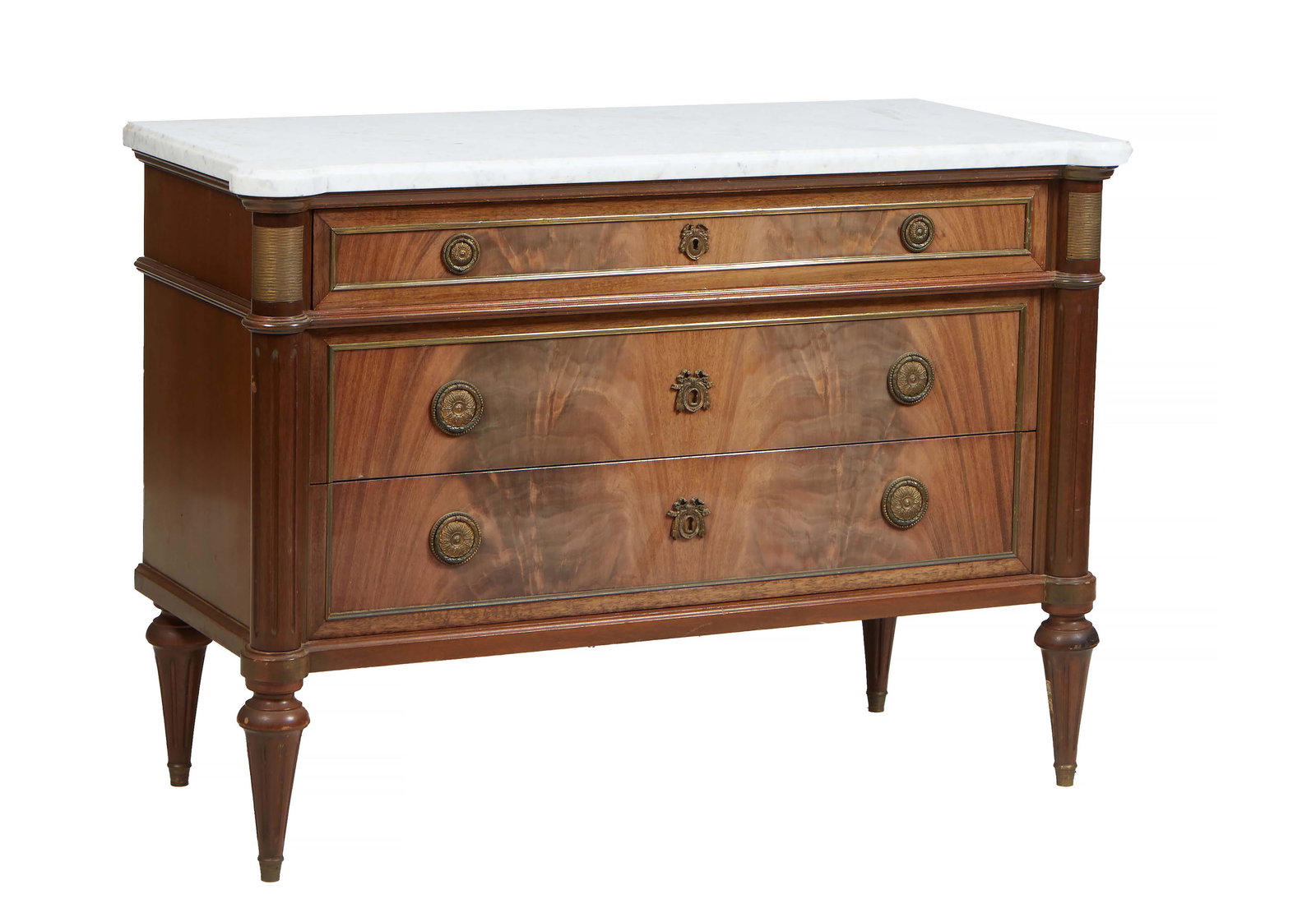 French Louis XVI Style Ormolu Mounted Walnut Marble Top Commode, 19th c., the ogee edge cookie (1 of 1)