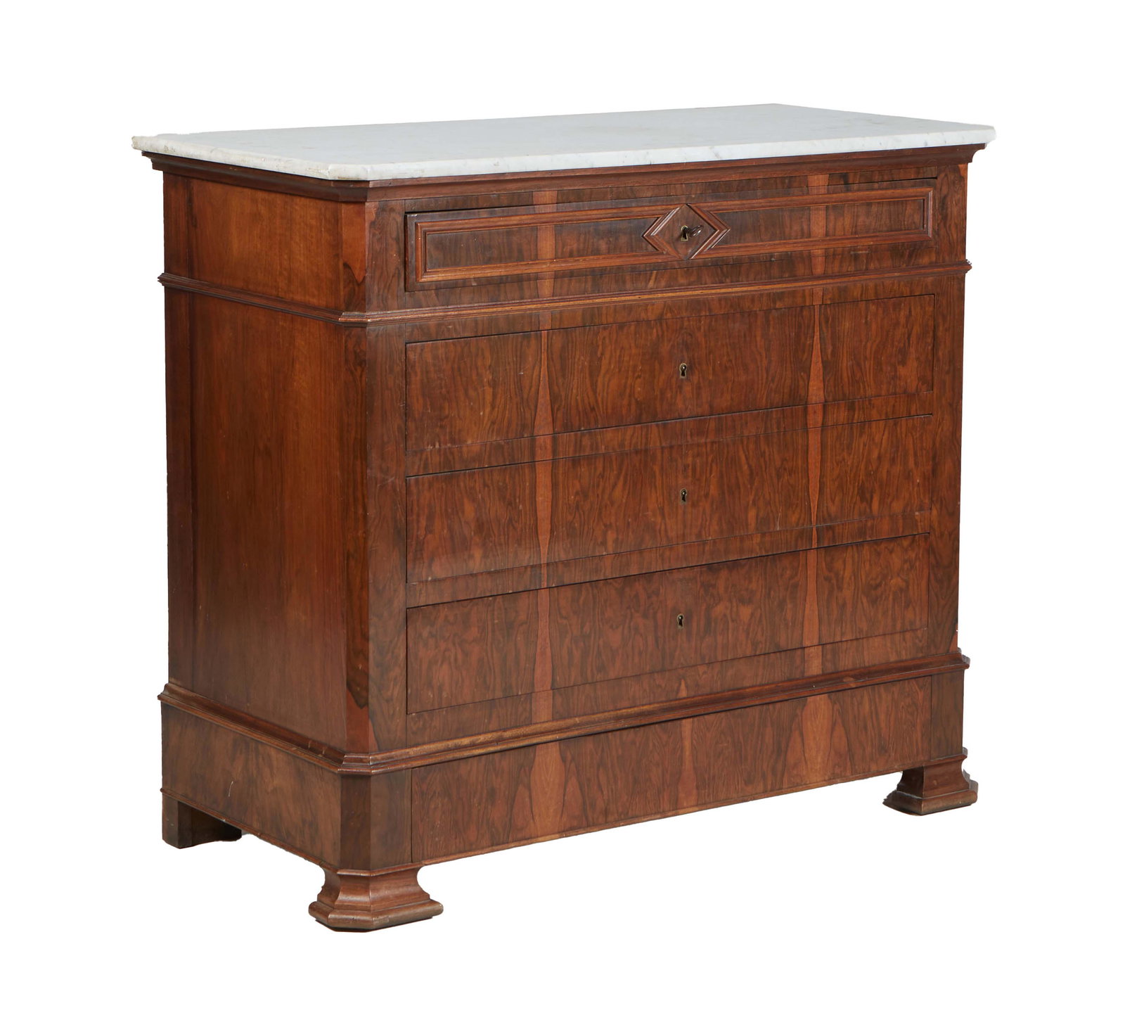 French Provincial Louis Philippe Carved Walnut Marble Top Commode, 19th c., the canted corner (1 of 1)