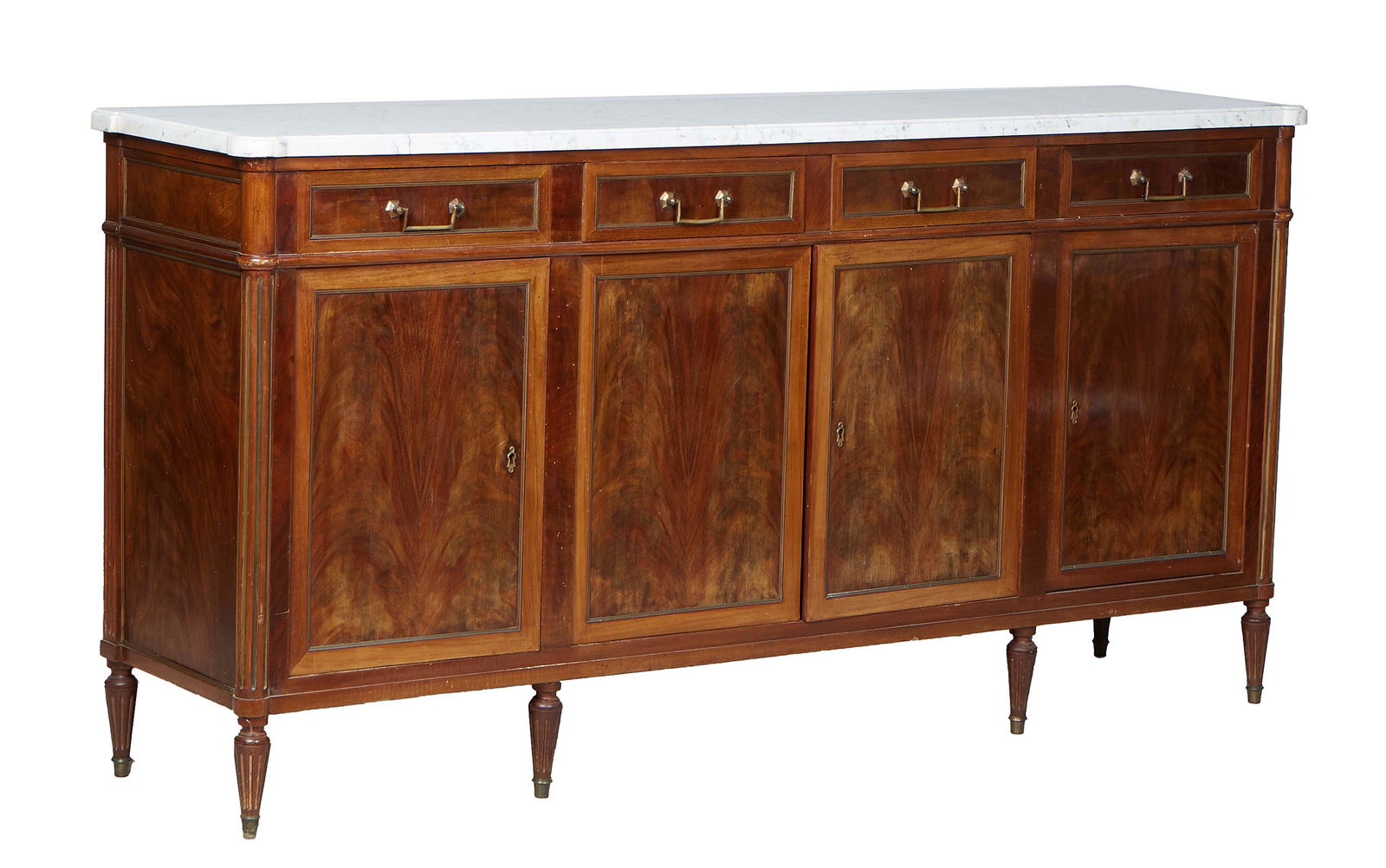 French Louis XVI Style Carved Walnut Marble Top Sideboard, 20th c., the cookie corner ogee edge (1 of 1)