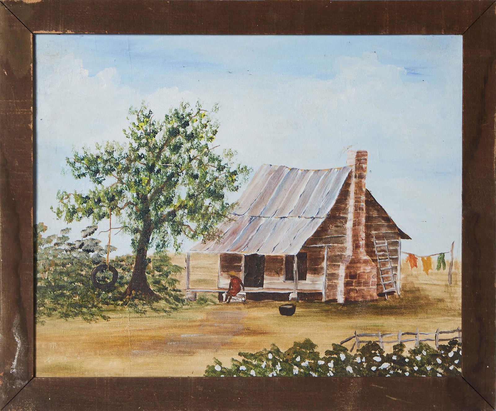 Southern School, "Louisiana Cottage Scene," unsigned, 20th c., acrylic on paperboard, presented in a (1 of 1)