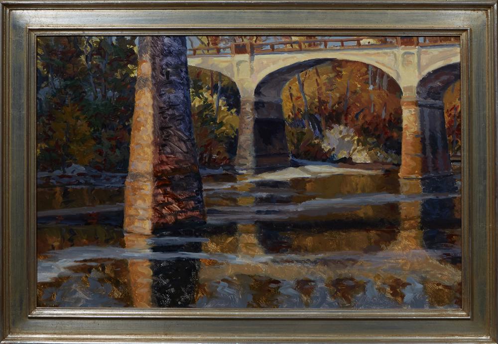 Philip Koch (1948-, American), "Chattahoochee River, Columbus, GA," 1984, oil on canvas, signed: Philip Koch (1948-, American), "Chattahoochee River, Columbus, GA," 1984, oil on canvas, signed lower left, signed, titled and dated en verso, with a Meredith Long Gallery label en verso, presented in