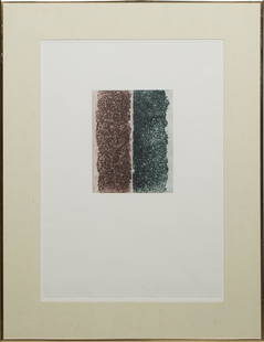 Tom Levine (American, 1945-2020), "Untitled (Abstract)," 1979, chromolithograph on paper, edition: Tom Levine (American, 1945-2020), "Untitled (Abstract)," 1979, chromolithograph on paper, edition 2/15, signed lower right and dated '79, numbered lower left, presented in a brass frame, H.- 24 3/4 in