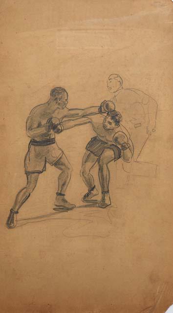 Knute (Sven August) Heldner (1886-1952, Swedish/Louisiana/Minnesota), "Men Boxing," early 20th c., (1 of 2)