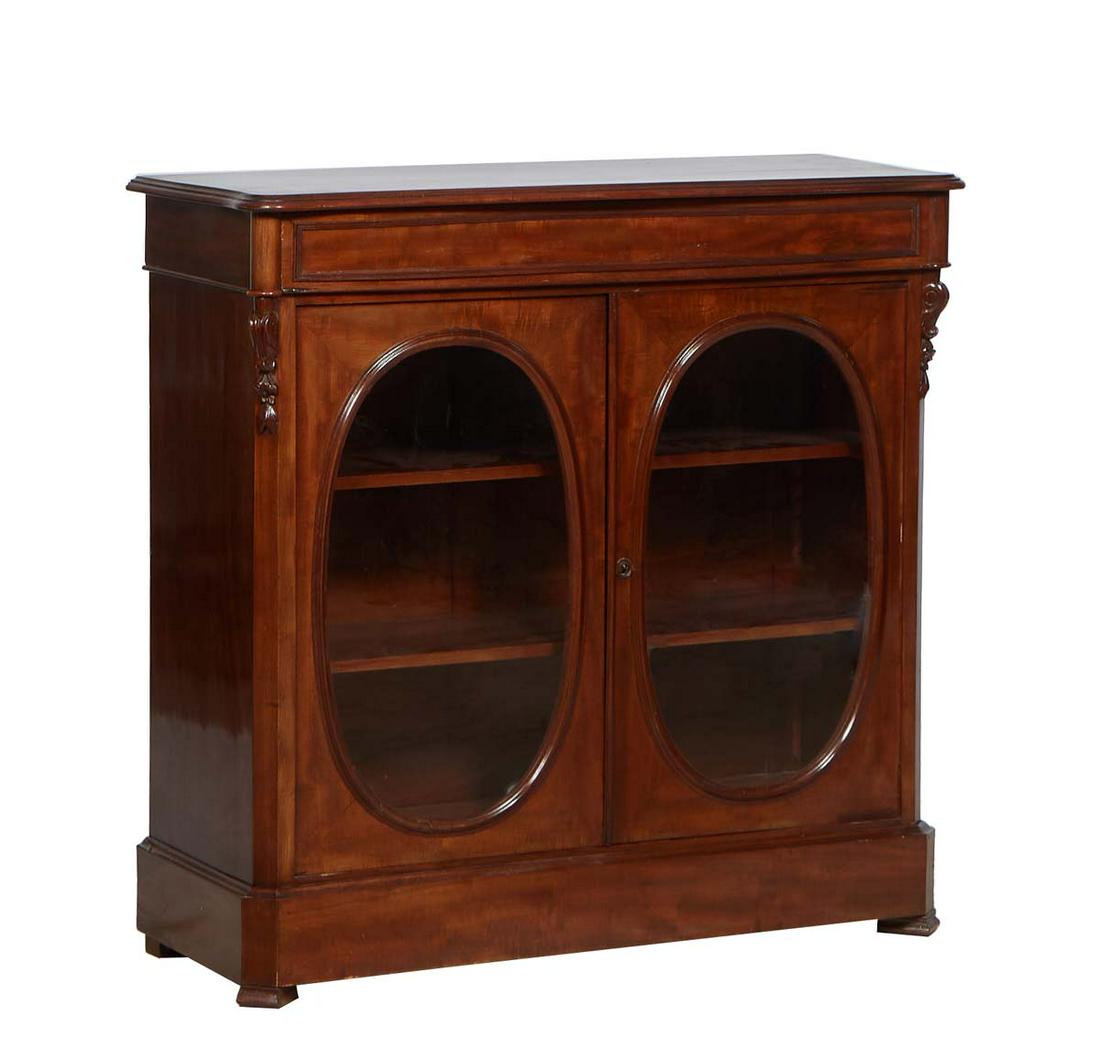 English Style Carved Walnut Parlor Cabinet, early 20th c., the stepped edge rounded corner (1 of 1)