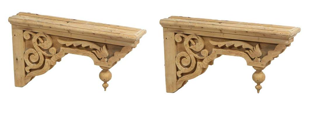 Pair of New Orleans Cypress Architectural Brackets, c. 1900, H.- 17 1/2 in., W.- 5 1/2 in., D.- 31 (1 of 3)