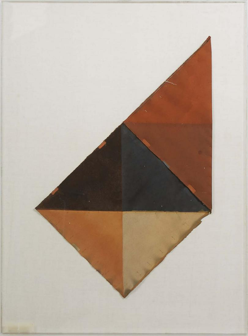 Mon Levinson (American/New York, 1926-2014), "Geometric Folds," 1979, painted and folded paper: Mon Levinson (American/New York, 1926-2014), "Geometric Folds," 1979, painted and folded paper collage, editioned 16/16, signed and dated on bottom of piece, with a "Joan E. Kaplan Gallery" label atta